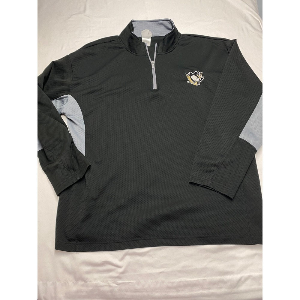 NHL Pittsburgh Penguins Quarter Zip Pullover Black Grey Mesh Mens 2XL